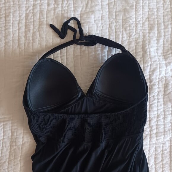 Black Halter Sun Maxi Dress w/ Cups Stretch Lightweight Loose Summer Womens 10 - Picture 4 of 8